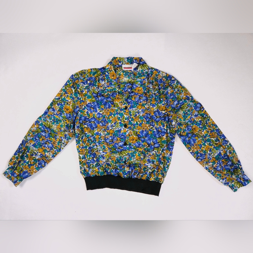 Vintage Judy Bond 80s Rare Floral Blouse Botanical Secretary Bomber Small